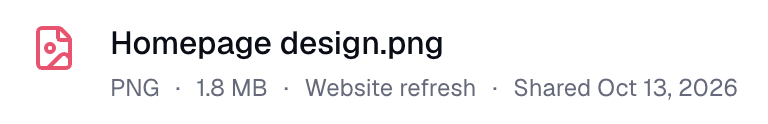 A file called Homepage design.png, shared on the Website refresh project